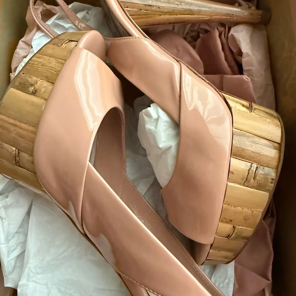 Miu Miu Nude Beige/Pink Peep Toe Platform Slingbacks